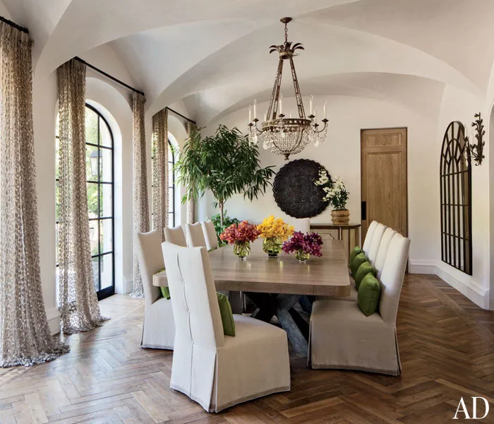 Tom Brady & Gisele Bundchen's dining room with patterned hardwood